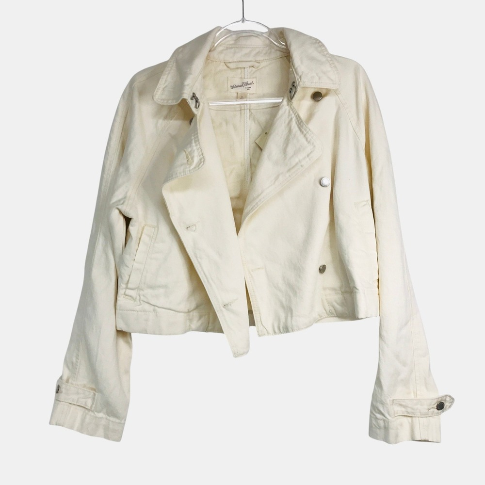 Universal Thread Womens Small Ecru Cropped Moto Jacket Cotton Lyocell W9P38Y NWT - Picture 1 of 13
